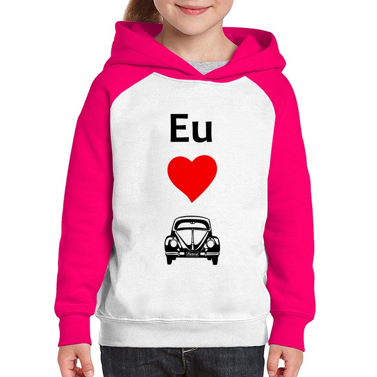 Moletom Infantil Eu amo fusca - Branco/Rosa