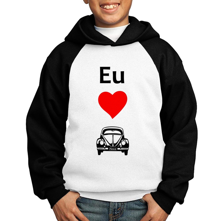 Moletom Infantil Eu amo fusca - Branco/Preto