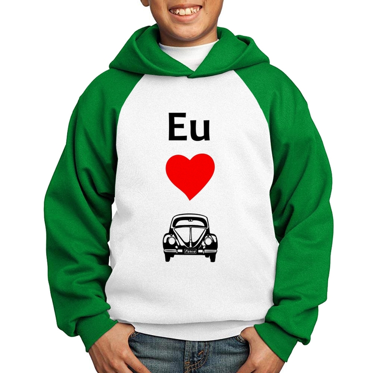 Moletom Infantil Eu amo fusca - Branco/Verde