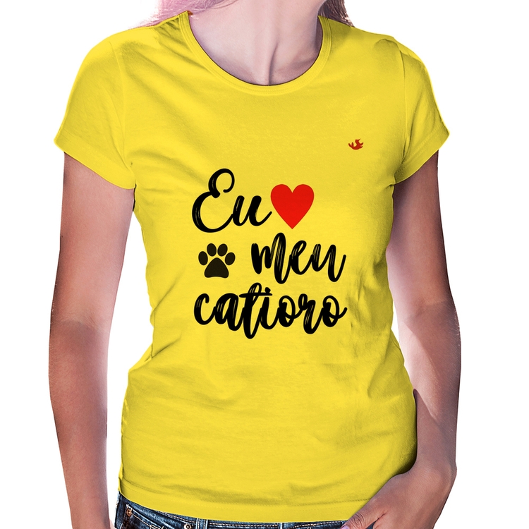 Baby Look Eu amo meu catioro - Amarela