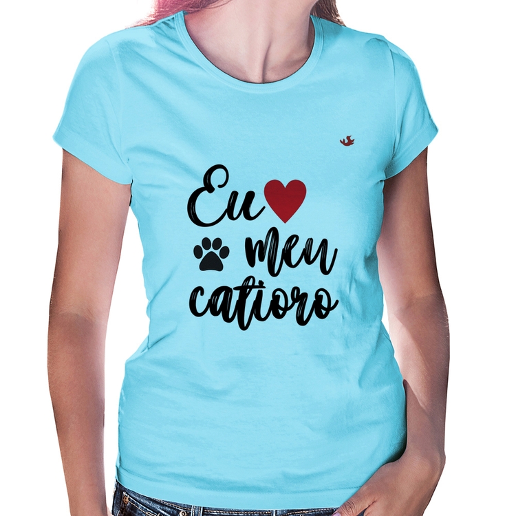 Baby Look Eu amo meu catioro - Azul Bebê