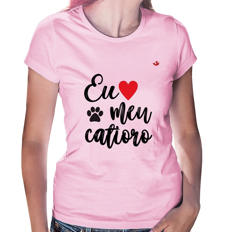 Baby Look Eu amo meu catioro - Rosa Bebê