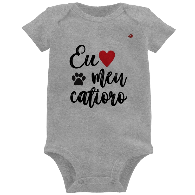 Body Bebê Eu amo meu catioro - Cinza