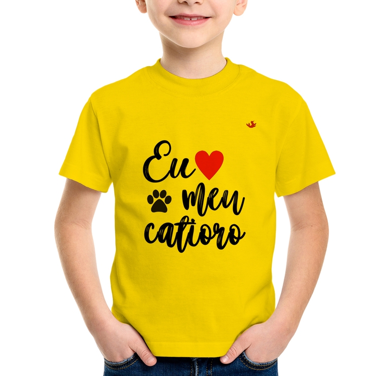 Camiseta Infantil Eu amo meu catioro - Amarela
