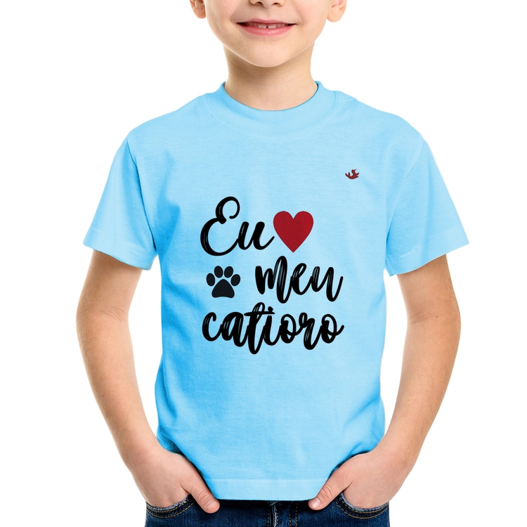 Camiseta Infantil Eu amo meu catioro - Azul Bebê