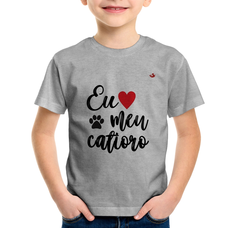 Camiseta Infantil Eu amo meu catioro - Cinza