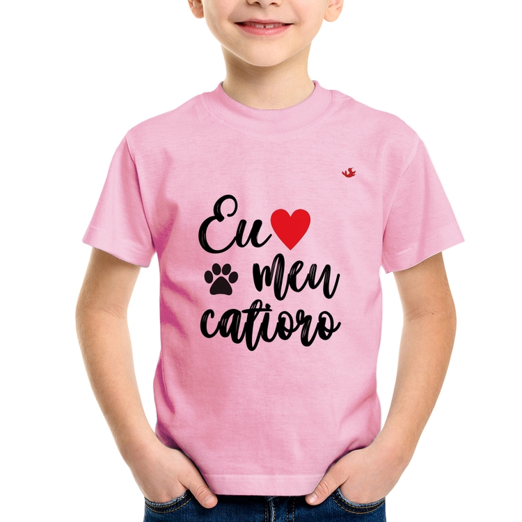 Camiseta Infantil Eu amo meu catioro - Rosa Bebê