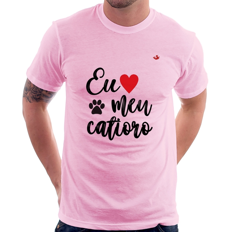Camiseta Eu amo meu catioro - Rosa Bebê
