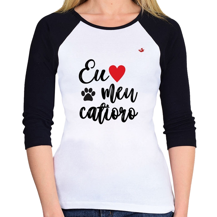 Baby Look Raglan Eu amo meu catioro Manga 3/4
