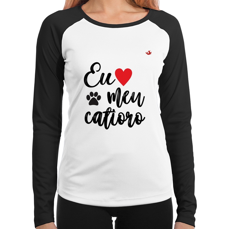 Baby Look Raglan Eu amo meu catioro Manga Longa