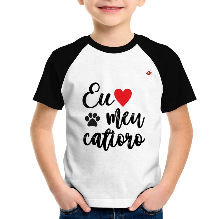 Camiseta Raglan Infantil Eu amo meu catioro