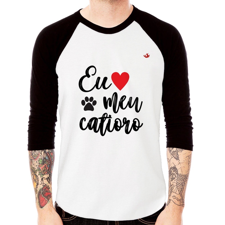 Camiseta Raglan Eu amo meu catioro Manga 3/4