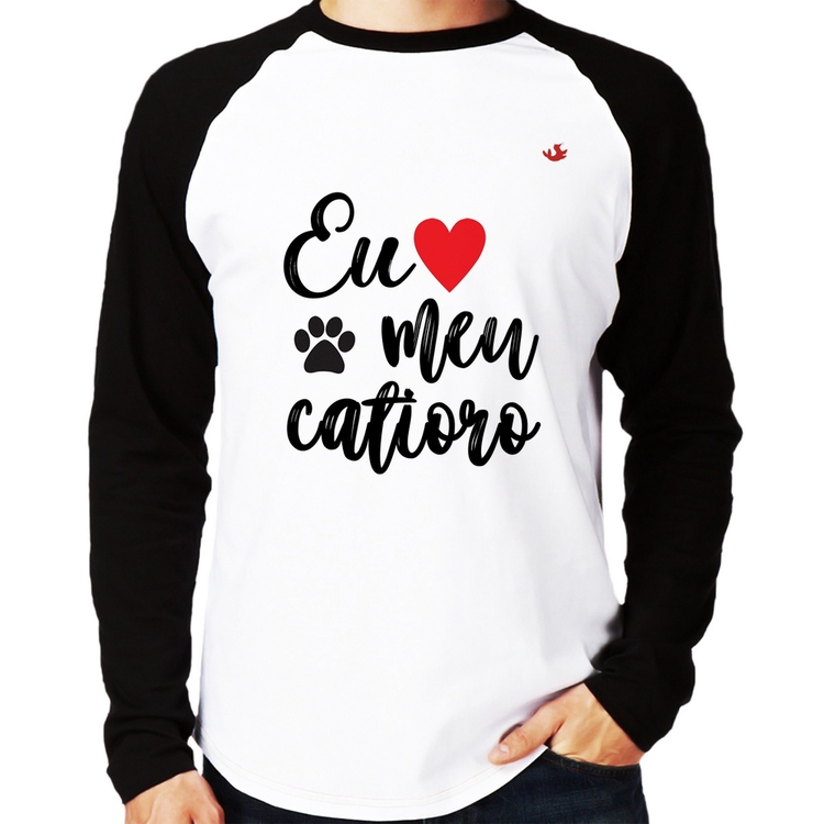 Camiseta Raglan Eu amo meu catioro Manga Longa