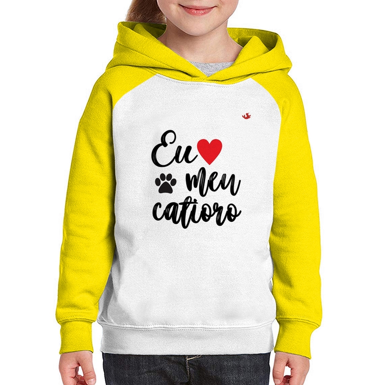 Moletom Infantil Eu amo meu catioro - Branco/Amarelo