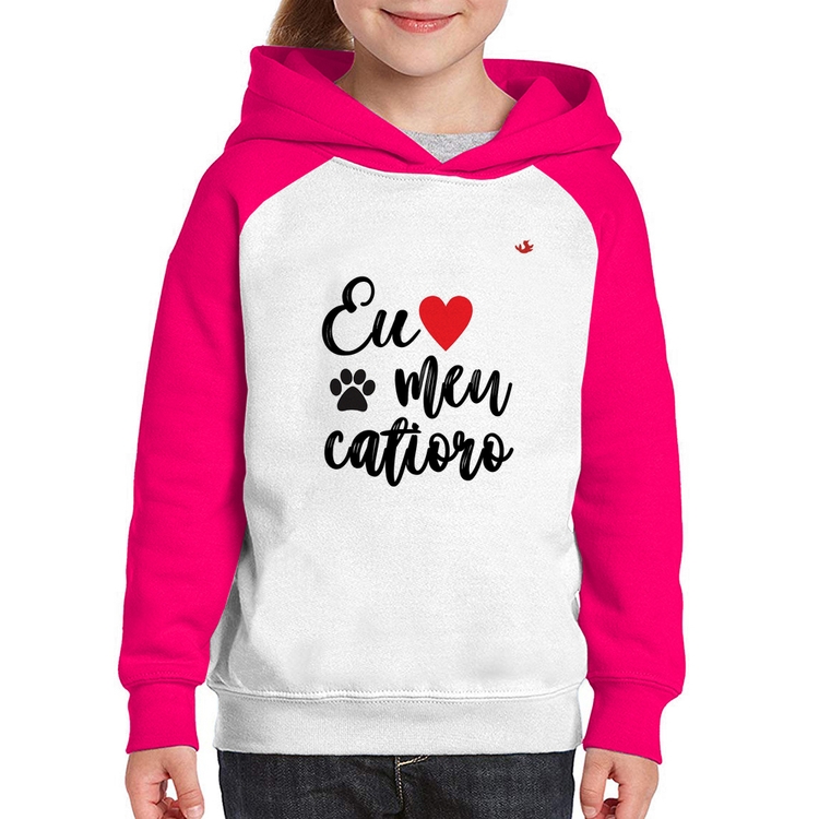 Moletom Infantil Eu amo meu catioro - Branco/Rosa