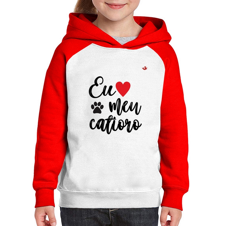 Moletom Infantil Eu amo meu catioro - Branco/Vermelho