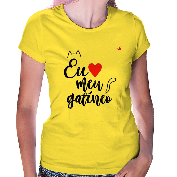 Baby Look Eu amo meu gatíneo - Amarela