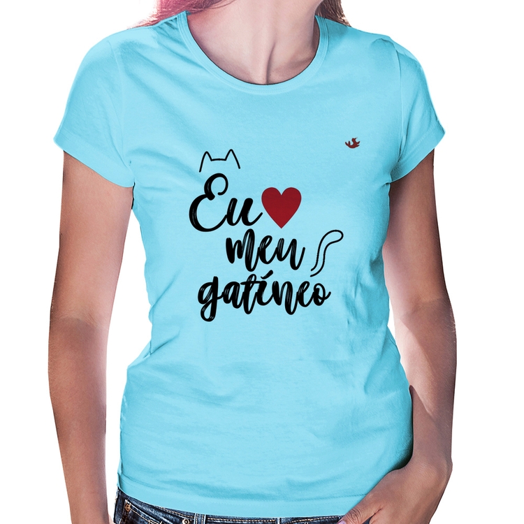 Baby Look Eu amo meu gatíneo - Azul Bebê