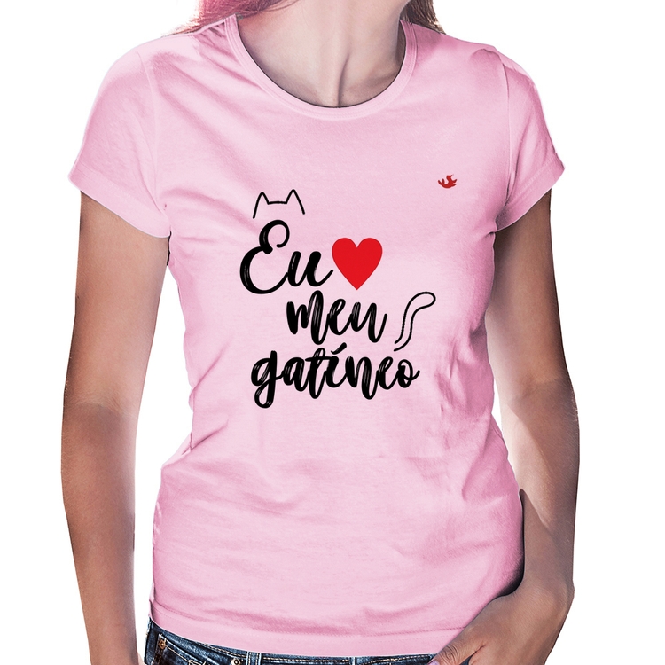 Baby Look Eu amo meu gatíneo - Rosa Bebê