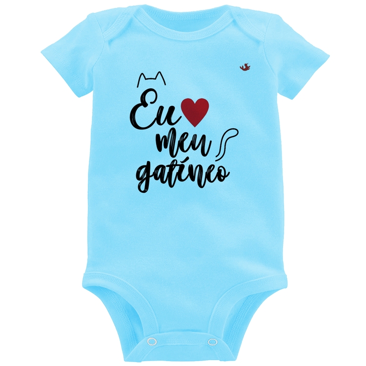 Body Bebê Eu amo meu gatíneo - Azul Bebê