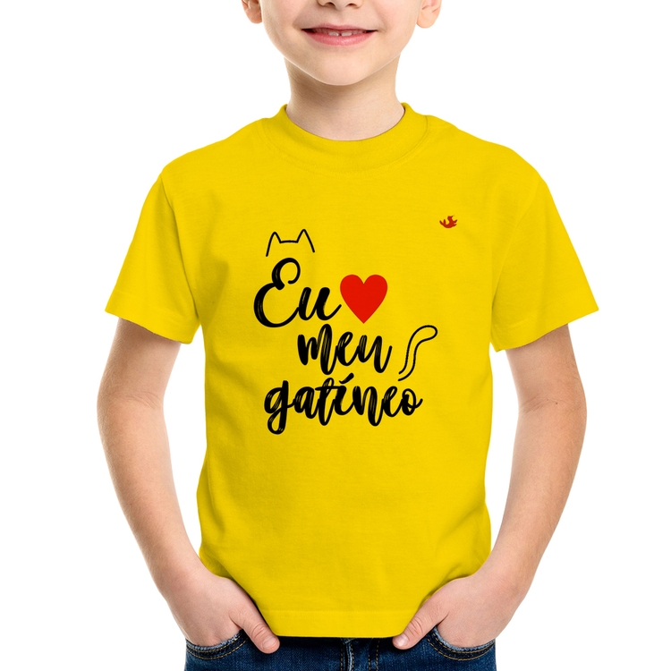 Camiseta Infantil Eu amo meu gatíneo - Amarela