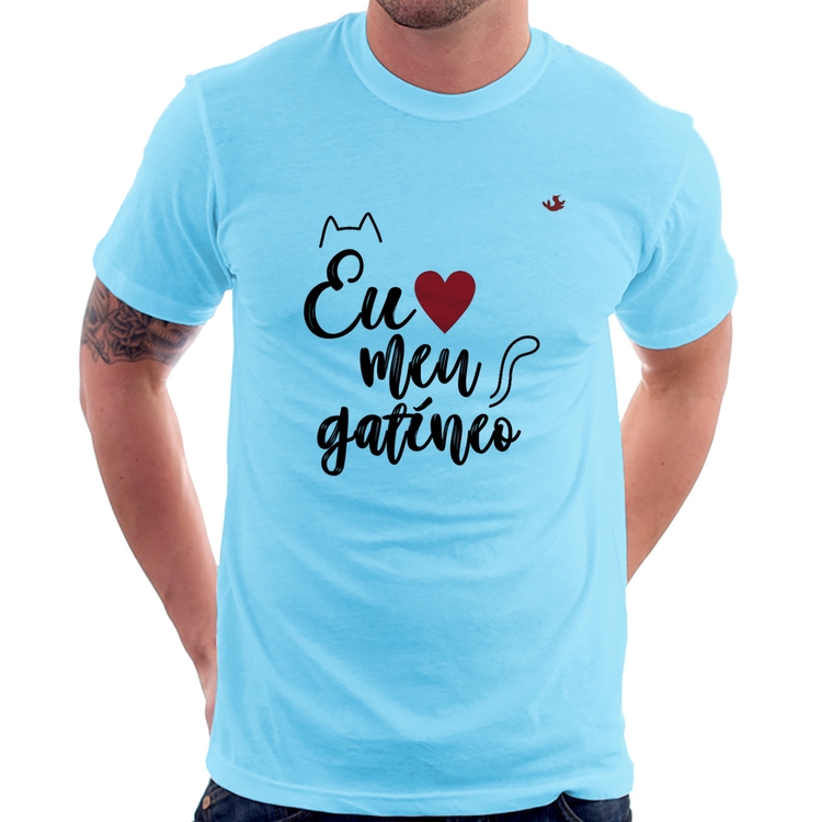 Camiseta Eu amo meu gatíneo - Azul Bebê