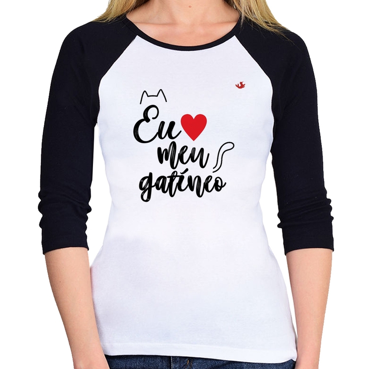 Baby Look Raglan Eu amo meu gatíneo Manga 3/4
