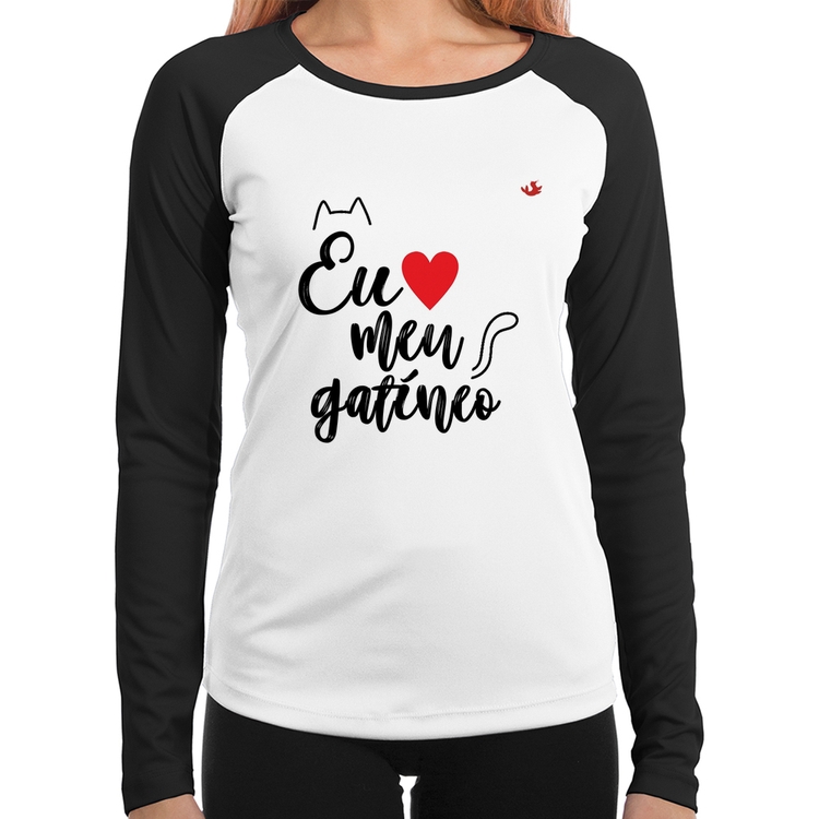 Baby Look Raglan Eu amo meu gatíneo Manga Longa