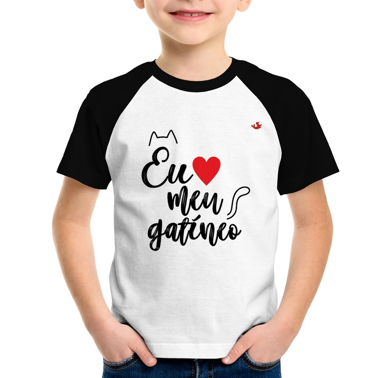 Camiseta Raglan Infantil Eu amo meu gatíneo