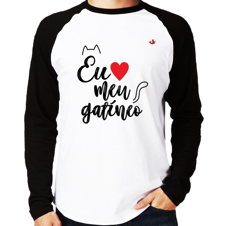 Camiseta Raglan Eu amo meu gatíneo Manga Longa