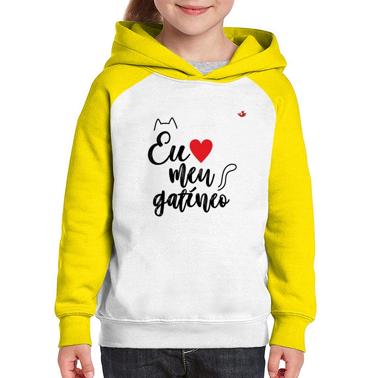 Moletom Infantil Eu amo meu gatíneo - Branco/Amarelo