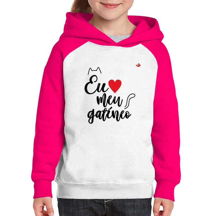 Moletom Infantil Eu amo meu gatíneo - Branco/Rosa