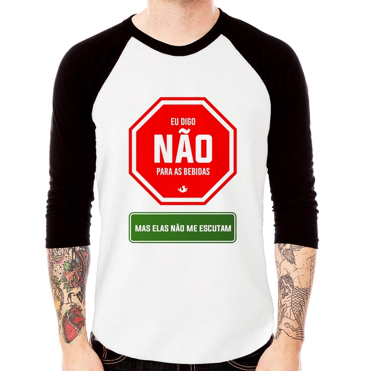 Camiseta Raglan Eu digo não para as bebidas Manga 3/4