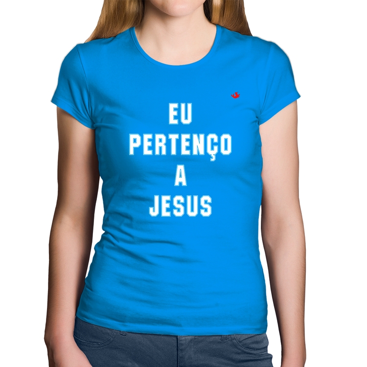 Baby Look Algodão Eu pertenço a Jesus - Azul