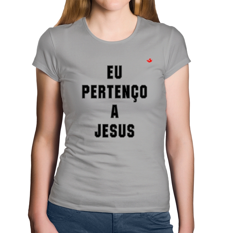 Baby Look Algodão Eu pertenço a Jesus - Cinza