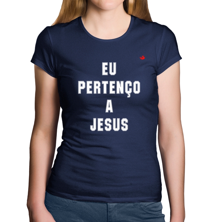 Baby Look Algodão Eu pertenço a Jesus - Marinho