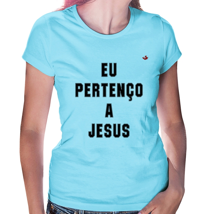 Baby Look Eu pertenço a Jesus - Azul Bebê