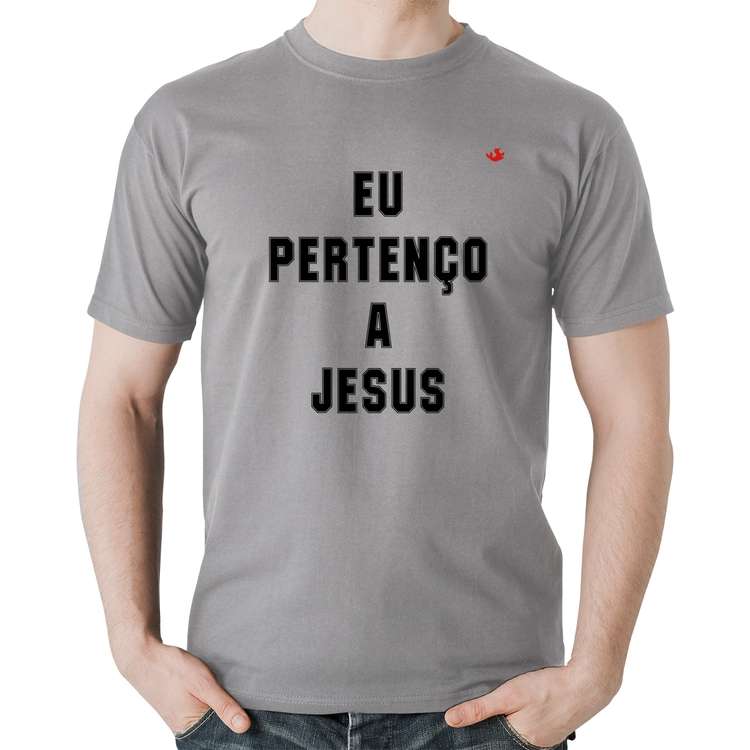 Camiseta Algodão Eu pertenço a Jesus - Cinza