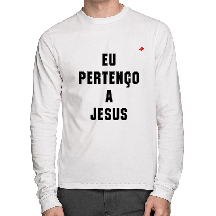 Camiseta Algodão Eu pertenço a Jesus Manga Longa - Branca