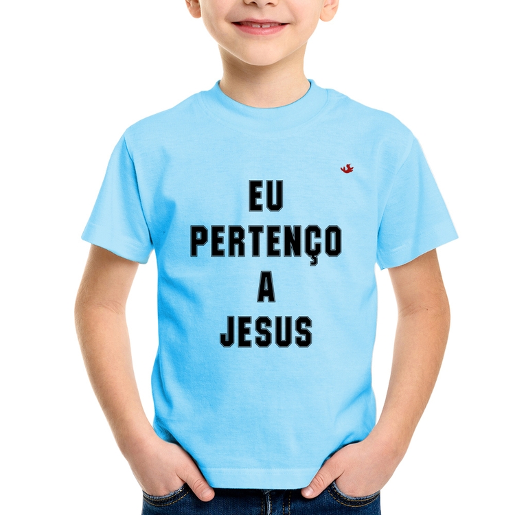 Camiseta Infantil Eu pertenço a Jesus - Azul Bebê