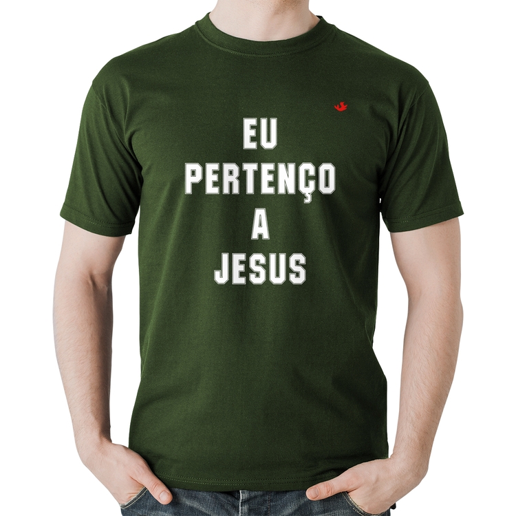 Camiseta Algodão Eu pertenço a Jesus - Musgo