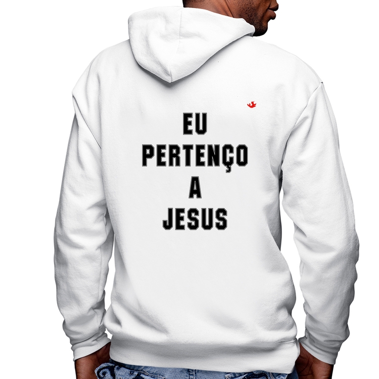 Blusa Moletom Eu pertenço a Jesus Masculina com Capuz e Zíper - Branca