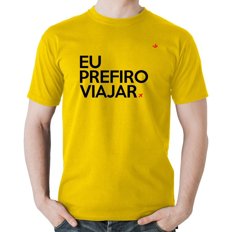 Camiseta Algodão Eu prefiro viajar - Amarela