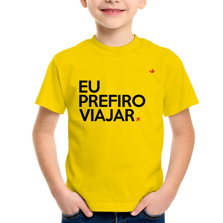 Camiseta Infantil Eu prefiro viajar - Amarela