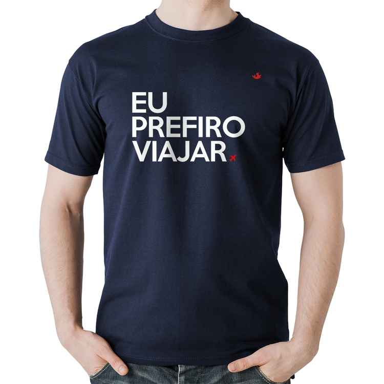 Camiseta Algodão Eu prefiro viajar - Marinho
