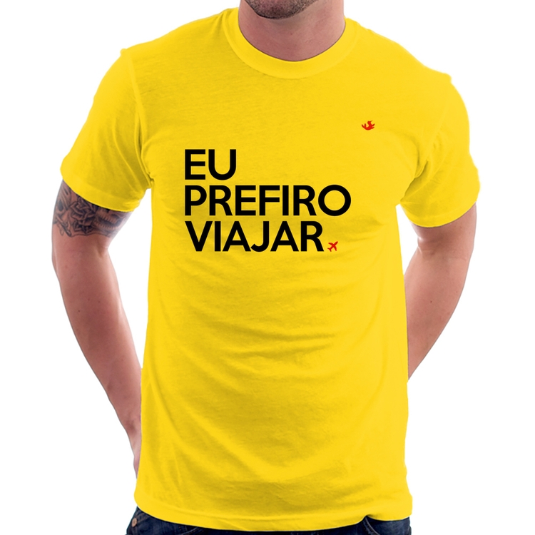 Camiseta Eu prefiro viajar - Amarela