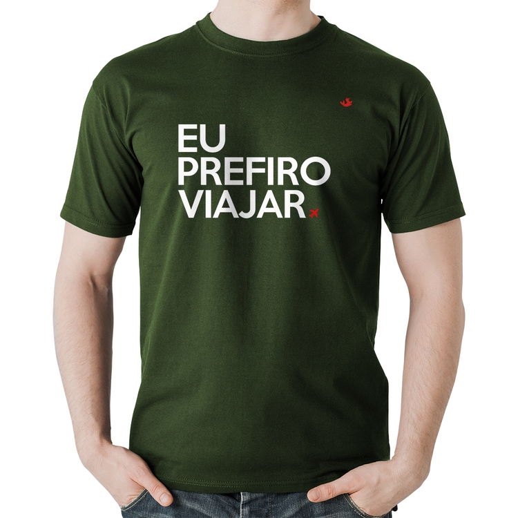 Camiseta Algodão Eu prefiro viajar - Musgo
