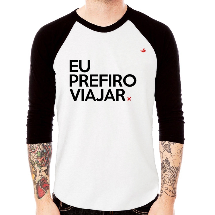 Camiseta Raglan Eu prefiro viajar Manga 3/4
