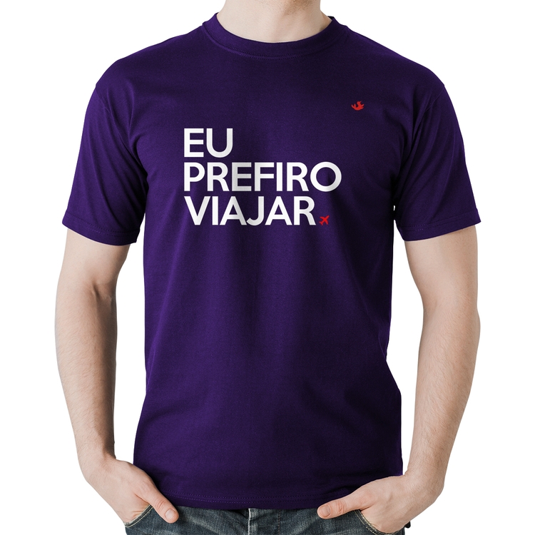 Camiseta Algodão Eu prefiro viajar - Roxa