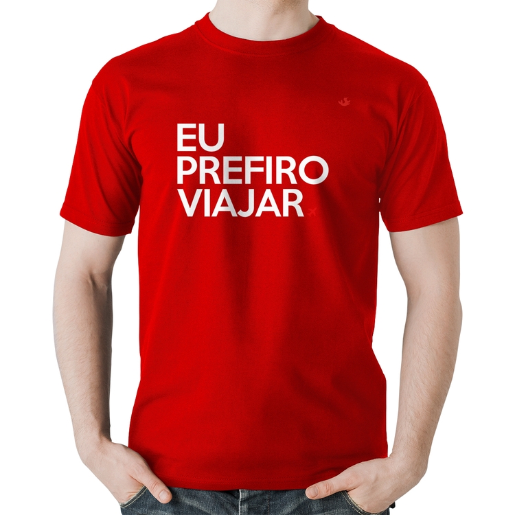 Camiseta Algodão Eu prefiro viajar - Vermelha